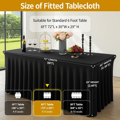 Deep Dream 4 Pack Black Spandex Fitted Tableclothes for 6 Foot Rectangle Tables, Wrinkle Free 6FT Fitted Table Cover, Stretch Tablecloth Table Skirt for Party, Banquet, Wedding and Events