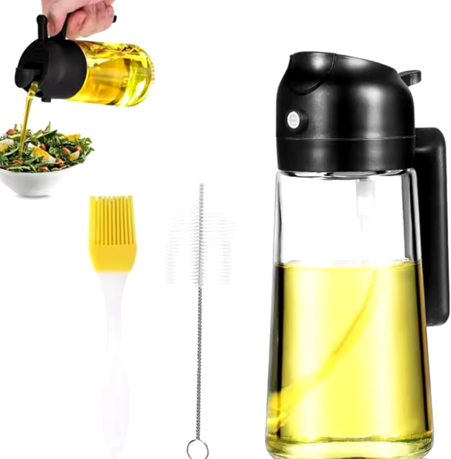 2 1 16oz/470ml in Oil Sprayer & Dispenser for Cooking | Glass Olive Oil Sprayer with Brush | Oil Spray Bottle