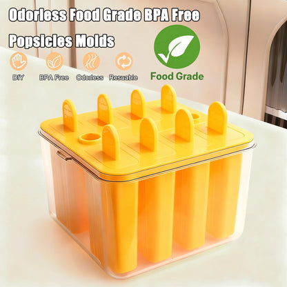 Jeniulet Popsicles Molds with Lid and Bin 9 Pieces Reusable Easy Release Entire Homemade Popsicle Molds Odorless Ice Pop Maker BPA Free