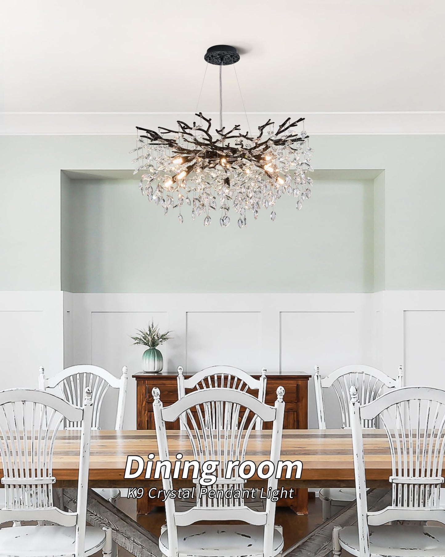 witkey Modern Tree Branch Crystal Chandelier Luxury Black Crystal Pendant Lighting 30" Contemporary 10-Light Chandeliers for Dining Room Kitchen Bedroom Living Room