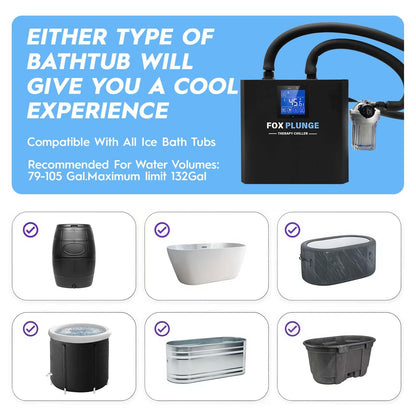FOXPLUNGE Cold Plunge Chiller 1/2HP - 132 Gallons Water Chiller for Ice Bath Tubs with 2 Water Pumps, Filter & Hose, Remote Control, Quiet Cooling System for Home Muscle Recovery Use