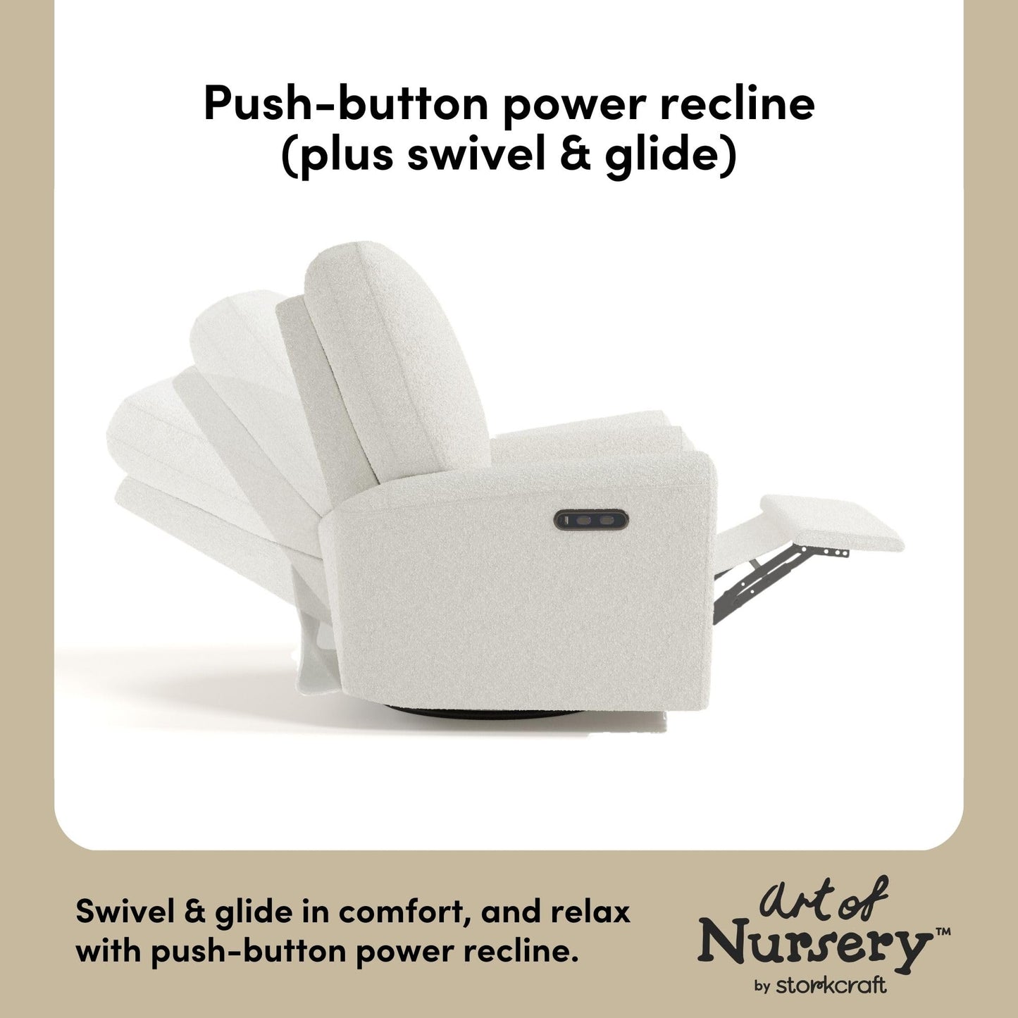 Storkcraft Sorrento Deluxe Power Recliner Swivel Glider – Premium Electronic Nursery Rocking Chair, Oeko-TEX 100 Certified, Includes Dual-USB Charging Port with USB-A & USB-C (Ivory Boucle)