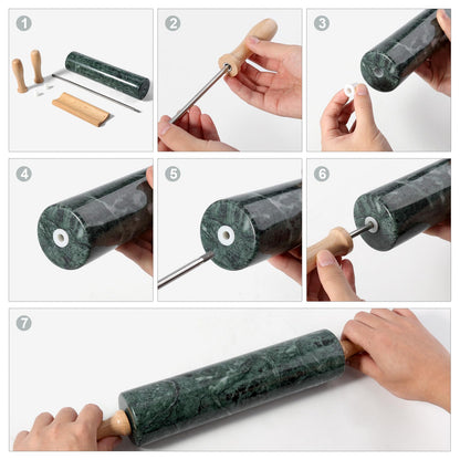 Koville Indian Green Marble Rolling Pin, Non-Stick Stone Dough Roller, 18 Inch Rolling Pin for Baking,Pasta, Dumpling, Ravioli, Fondant,Pie Crust, Kitchen Baking Pastry Tools, Kitchen Essential