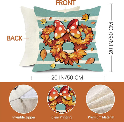 Hello Fall Mouse Pumpkin Decorative Throw Pillow Covers - 20 x 20 Set of 4 for Autumn Home Decor