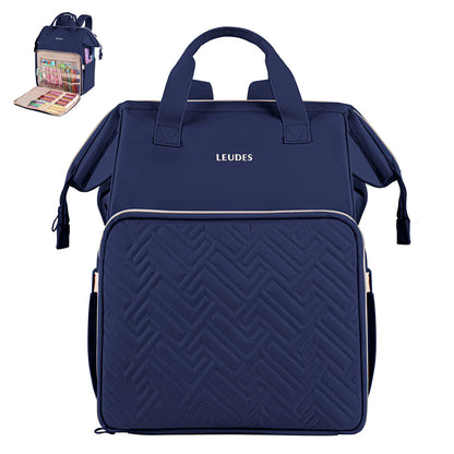 Leudes Knitting Bag Backpack, Yarn Storage Organizer Large Crochet Bag Tote Water Resistant Yarn Holder Case for Carrying Projects, Knitting Needles, Crochet Hooks and Other Accessories (Navy Blue)