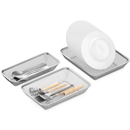 IWNTWY Utensil Drying Rack, 3 Pack Stainless Steel Utensils Holder Dishwasher Silverware Basket, Compact Dish Drainer for Kitchen Countertop, Chopsticks Spoons, Forks, Knifes Organizer