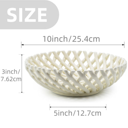 SUNKAHOY Ceramic Fruit Bowl Basket Bowl for Kitchen 10 Inches Handmade Ceramic Decorative Bowls Fruit Basket for Fruit, Vegetables,Gift,Table Countertop,Home (White)