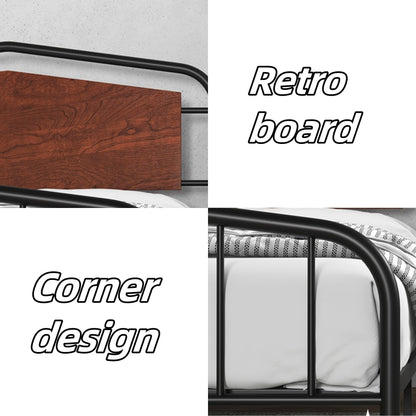 Gyabnw Full Bed Frame, Full Size Bed Frame, Heavy Duty Metal Platform Bed Frame with Round Corners, /No Box Spring Needed/Wooden Headboard/Noise-Free, Walnut