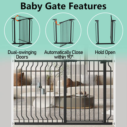 ALLAIBB White 40.55" Extra Tall Wide 29.92-62.60" Baby Gate Pressure Mounted Walk Through Child Kids Safety Toddler Tension Pet Dog Gates with Extension for Doorways Kitchen