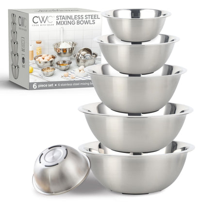 COOK WITH COLOR Stainless Steel Mixing Bowls Set - Nesting Bowls, 6 Pieces, Silver with Non Slip Bottom