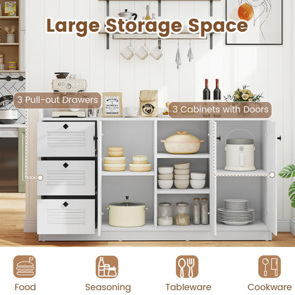 Giantex 63'' Buffet Cabinet with Storage, Modern Sideboard Cabinet with 3 Doors & 3 Pull-Out Drawers, Large Kitchen Console Table with Anti-Tipping Devices for Living Room, Dining Room, White