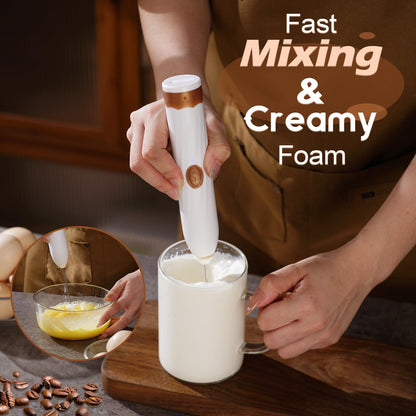 Milk Frother Handheld Rechargeable,Hand Mixer Electric Whisk with 2 Speeds,Drink Mixer Coffee Frother With 2 Stainless Steel Whisks for Coffee, Matcha, Lattes, Cappuccino,Egg,No Stand
