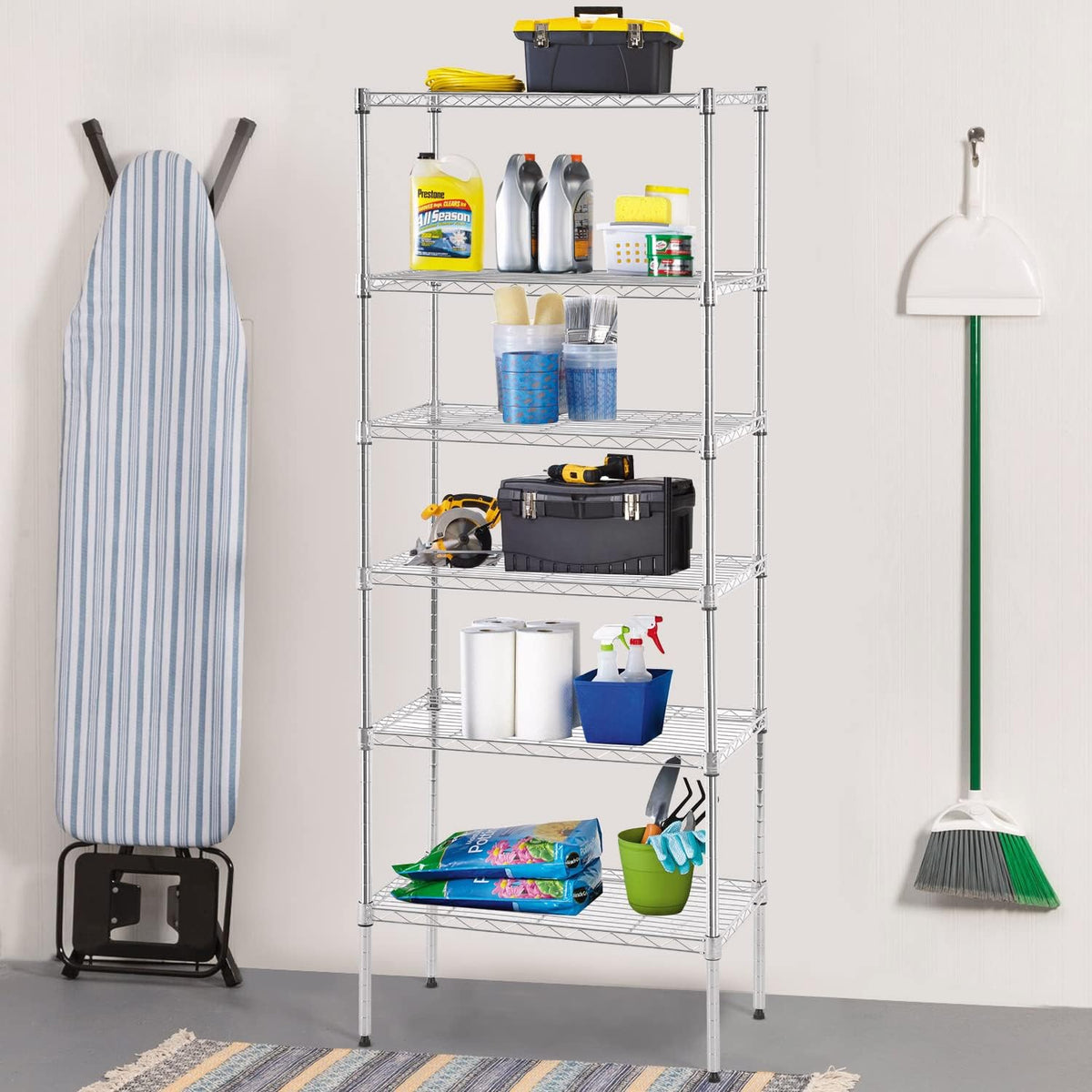 BestOffice Adjustable Wire Shelving Unit - Heavy Duty Storage Shelves for Small Spaces | Chrome, 13" D x 23" W x 59" H