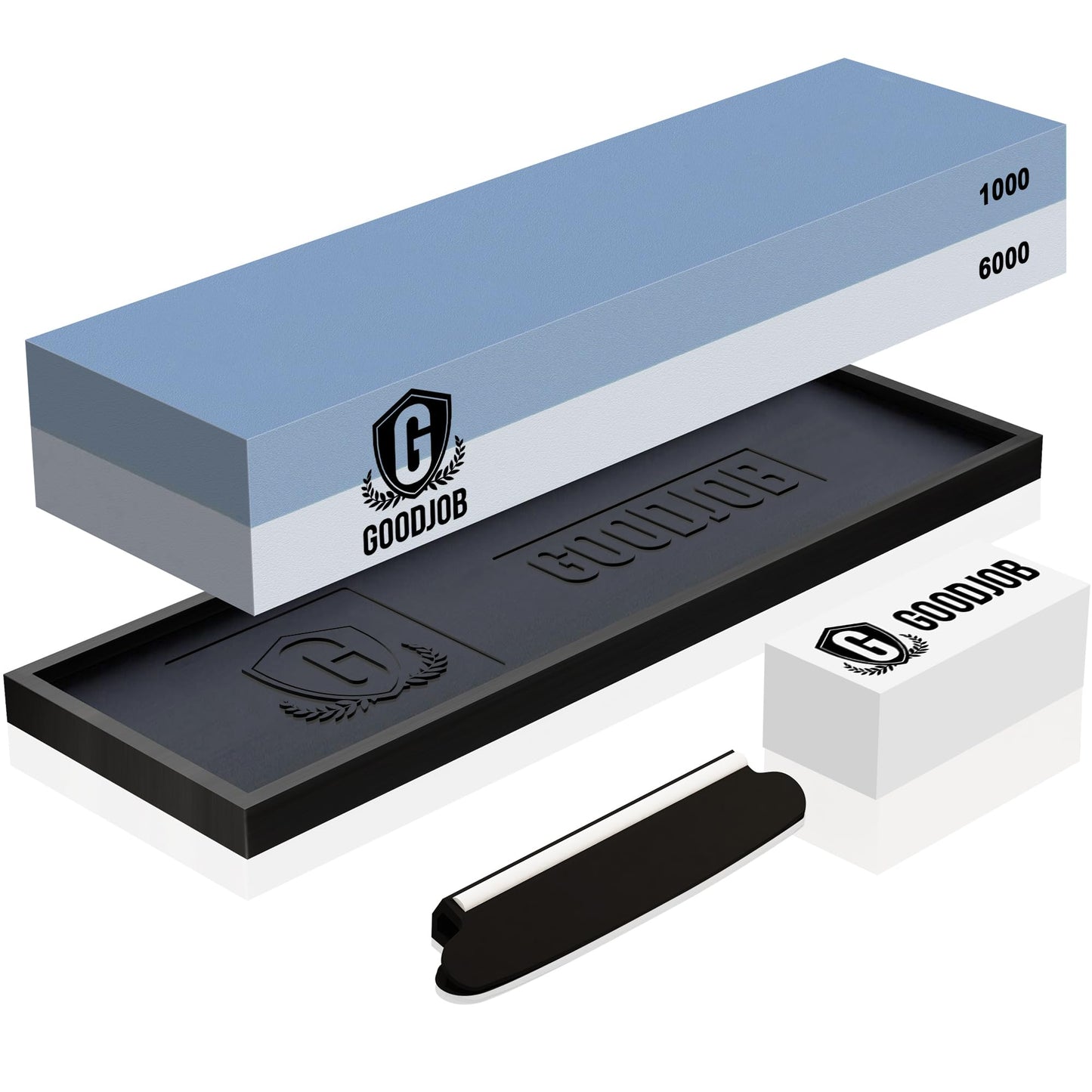 Knife Sharpening Stone Kit - Goodjob Premium Japanese Whetstone Knife Sharpener Stone Set - Dual Grit 1000/6000 Water Stones with Non-Slip Silicone Base, Angle Guide, Flattening Stones