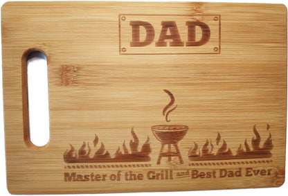 Laser Engraved Cutting Board, Master of the Grill Gift for Dad, Personalized Bamboo Cutting Board (10.6 x 7)