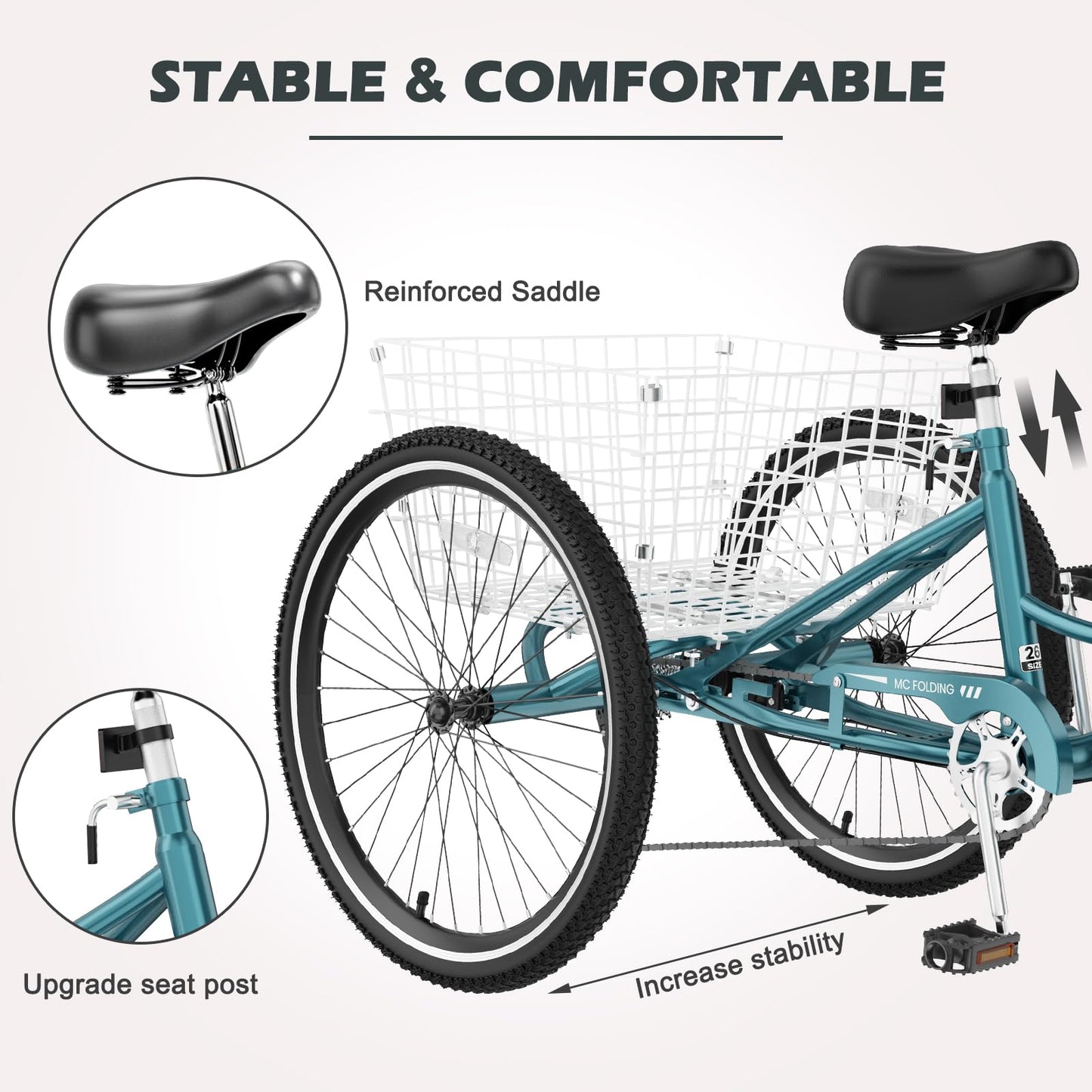 ABORON Adults Tricycle, 3 Wheels Bike for Adult, Tricycle for Adults, Double-Wall Wheel Rims, for Women Men Exercise Outdoor Sports