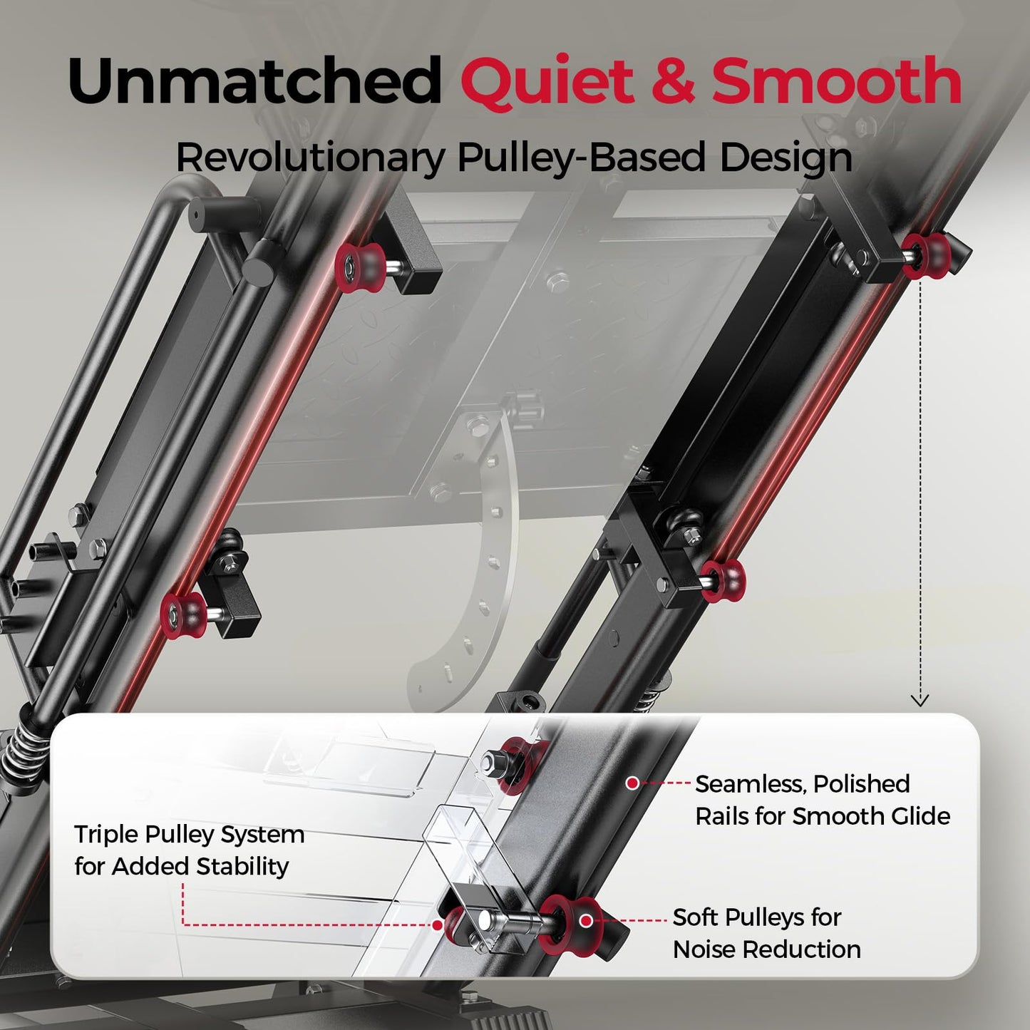 FEIERDUN 3‑in‑1 Leg Press Hack Squat Machine with Stretch Board – Adjustable Leg Press Machine for Home Gym with Full Range of Motion & Ultra-Quiet Pulley System