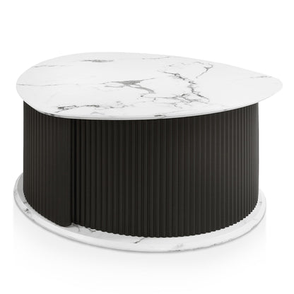 24/7 Shop at Home Cresunt Modern Faux Marble 29.5 in. Coffee Table with Curve Triangular Iron Base, Hidden Compartment Storage for Living Room, Black and White Marble