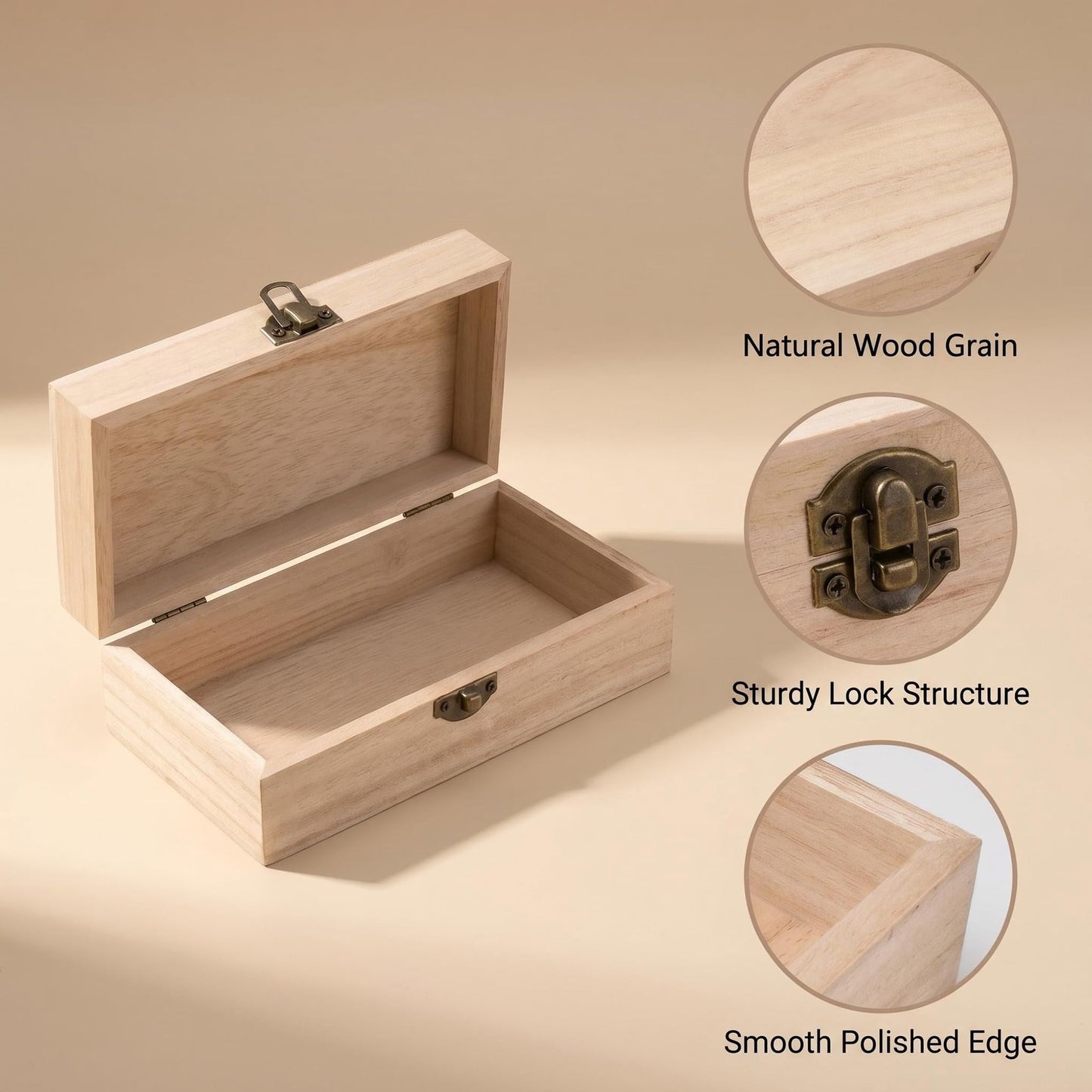 HONSHEN Wooden Storage Box Set, 8 Inch Rectangle Box with 2 Pcs 3 Inch Square Boxes, Decorative Wood Organizer for Jewelry, Trinkets, Office & Home