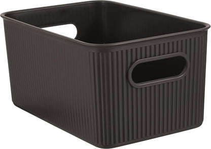 Superio Ribbed Collection - Decorative Plastic Lidded Storage Bins, Medium Brown (1 Pack - 5 Liter)