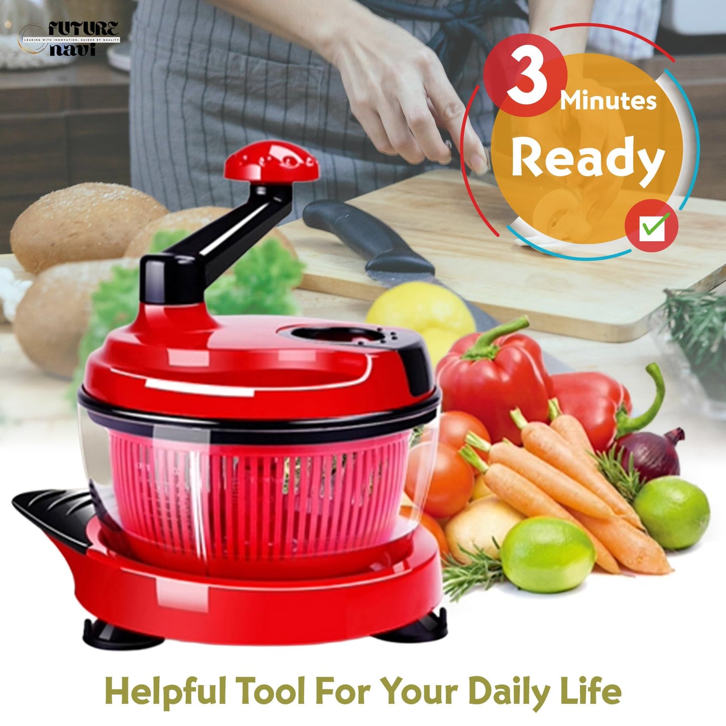 Multi-Functional Manual Food Chopper Processor, 8-Cup Capacity, Hand-Powered Kitchen Helper with 420 Stainless Steel Blades, for Chopping Vegetables, Nuts, Meat & Salsa