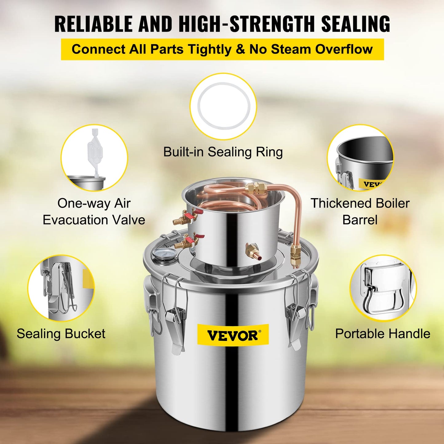 VEVOR Alcohol Still 8Gal/30L Alcohol Distiller Stainless Steel Distillery Kit for Alcohol With Copper Tube & Pump Home Brewing Kit Build-in Thermometer for DIY Whisky Wine Brandy