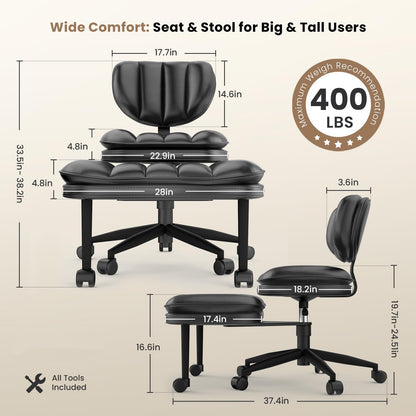 HOMRELEXA Extra-Wide & Tall Cross-Legged Office Chair – Deeply-Padded Cloud Seat, Ergonomic Back Support, Adjustable Height for ADHD & Meditation, Black