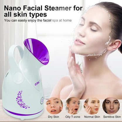 Facial Steamer Ionic Face Steamer for Home Facial, Warm Mist Small Facial Steamer for Deep Cleaning Unclog Pores with Blackhead Remover, Aromatherapy Kit for Personal Home SPA (Blue)