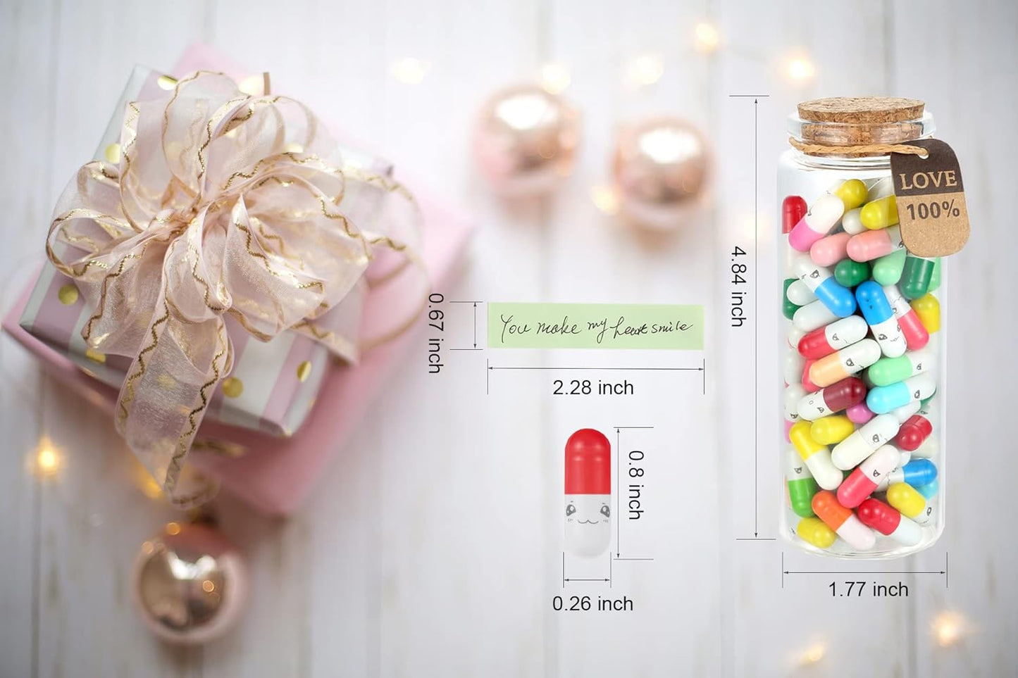 101PCS Cute Capsule Message Love Letters in Wish Bottle, Lover Gift for Anniversary, Valentines, Long Distance