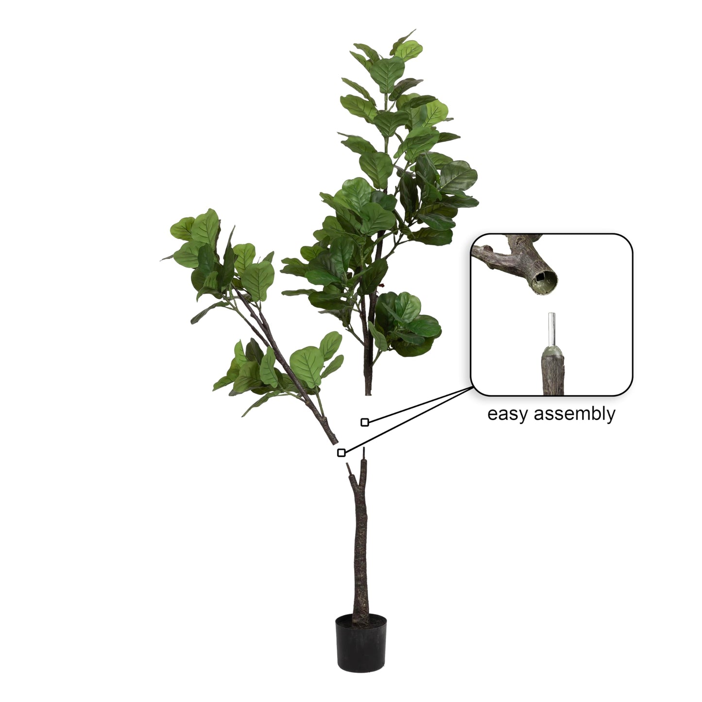 Kate and Laurel Fidmont Faux Fiddle Fig Tree with Jia Curved Planter Pot, 6 FT, Cream, Potted Artificial Tree Indoor with Realistic Foliage and Added Moss, Fake Plant for Living Room Decor