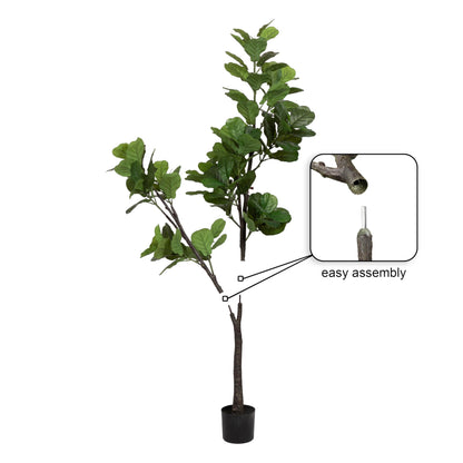 Kate and Laurel Fidmont Faux Fiddle Fig Tree with Jia Curved Planter Pot, 6 FT, Cream, Potted Artificial Tree Indoor with Realistic Foliage and Added Moss, Fake Plant for Living Room Decor