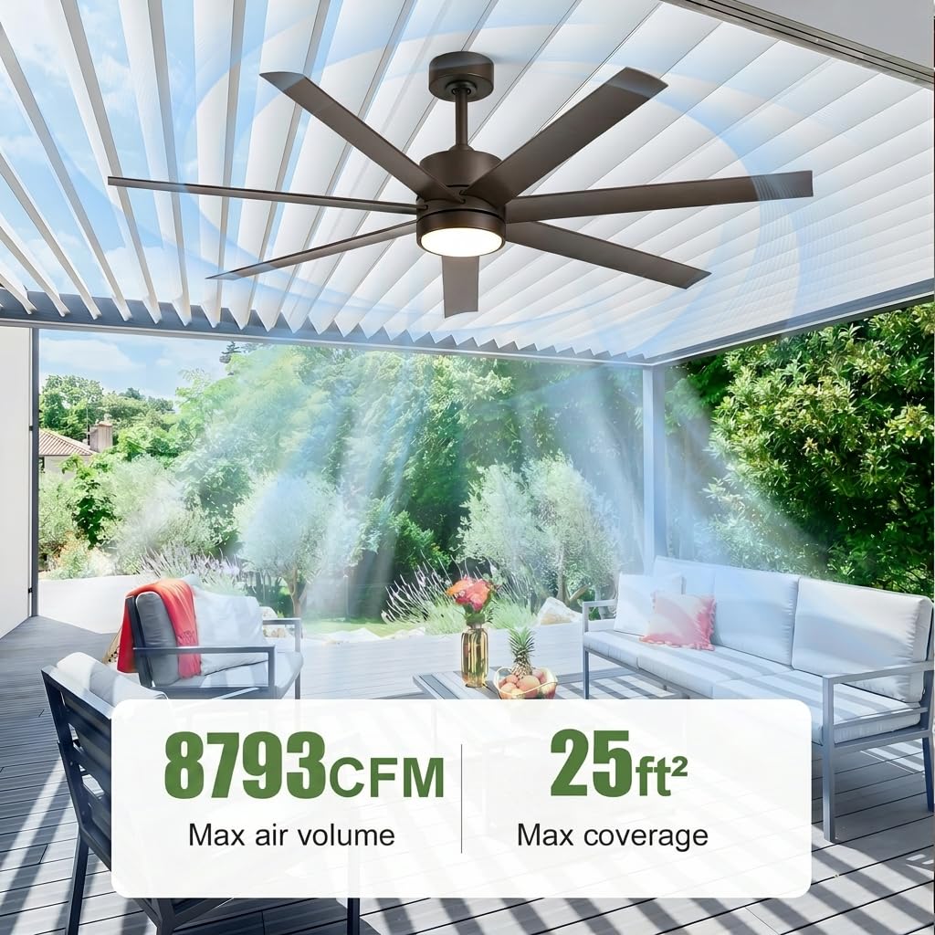 56 Inch Outdoor Smart Ceiling Fan with Lights, IP65 Wet-Rated All-Weather Waterproof Fan, Alexa/App/Remote Control, 7 UV-Proof Blades, High CFM Quiet DC Motor for Patio, Porch, Gazebo & Commercial