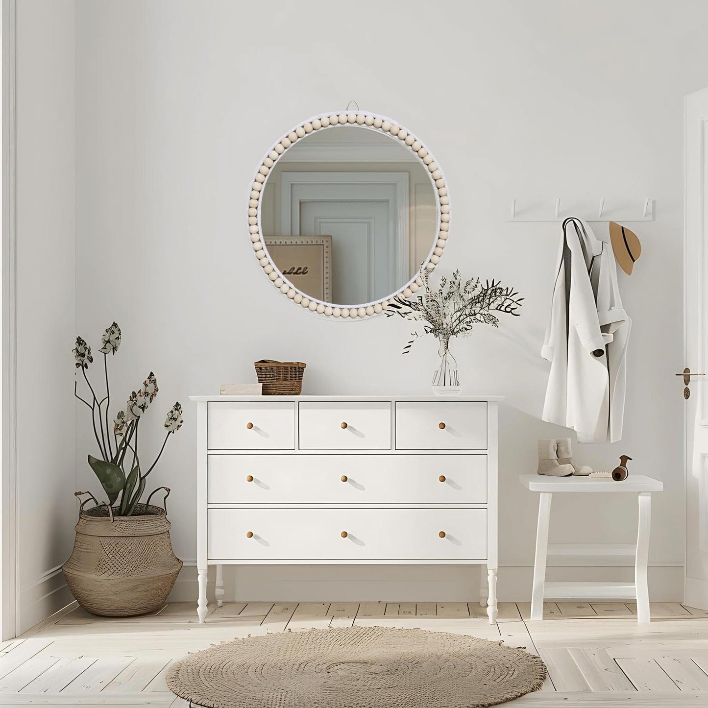 17-Inch Boho Rattan Wall Mirror for Home Decor