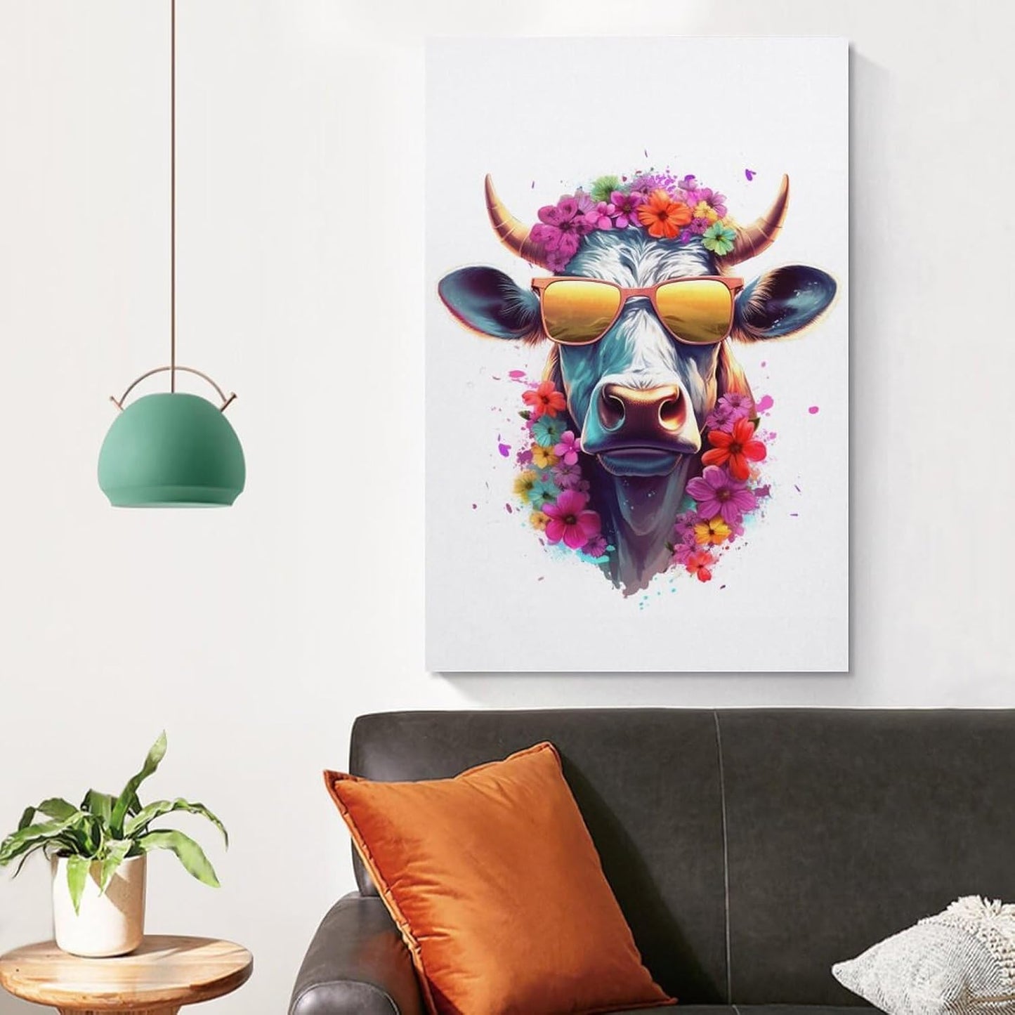 HHGaoArt Highland Cow Poster, Canvas Wall Art Animal Picture for Nursery and Kitchen Room (16x24inch-Unframed)