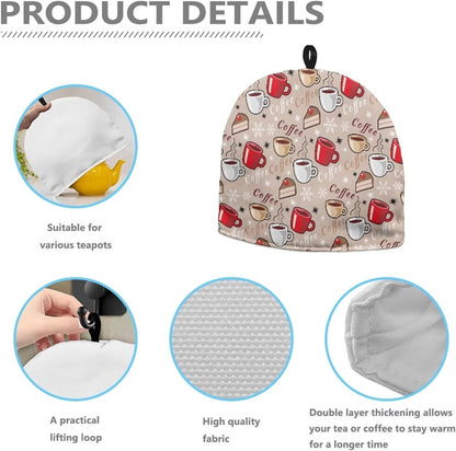 Tea Cozy for Teapot - Anti-Scald Covers, Heat Resistant Kettle Cover with Coffee Pattern for Home Kitchen