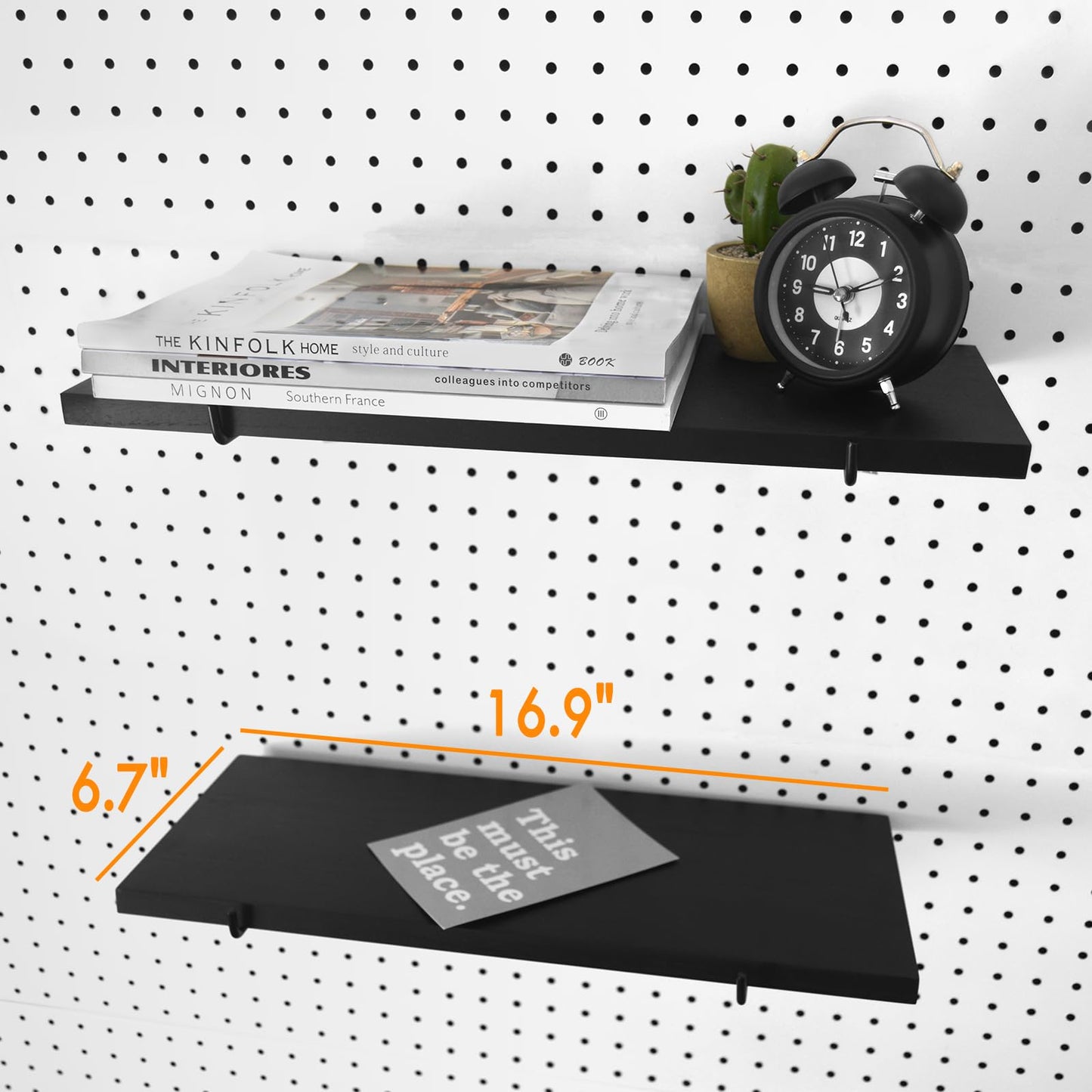 2 Pack Pegboard Shelves with Brackets, Peg Shelf Board with Hooks Fits 1/8" 1/4" Pegs Slots, Peg Board Organizer Accessories Various Tools Storage Arrange System for Garage Craft Workshop Workbench