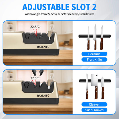 Professional 5-in-1 Electric Knife Sharpener with LCD Display,Scissor Sharpener with 3-Speed & 100% Diamond Abrasives - Precision Angle Guides for Straight, Serrated, Cleaver & Kitchen Scissors