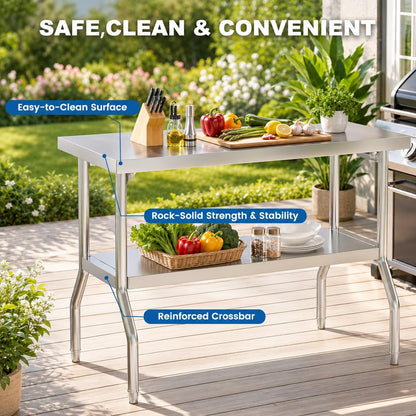 Chingoo Stainless Steel Folding Table 48 x 24 Inch Commercial Workbench with Removable Undershelf, Collapsible Portable Utility Table for Kitchen, Outdoor BBQ, Restaurant, Garage