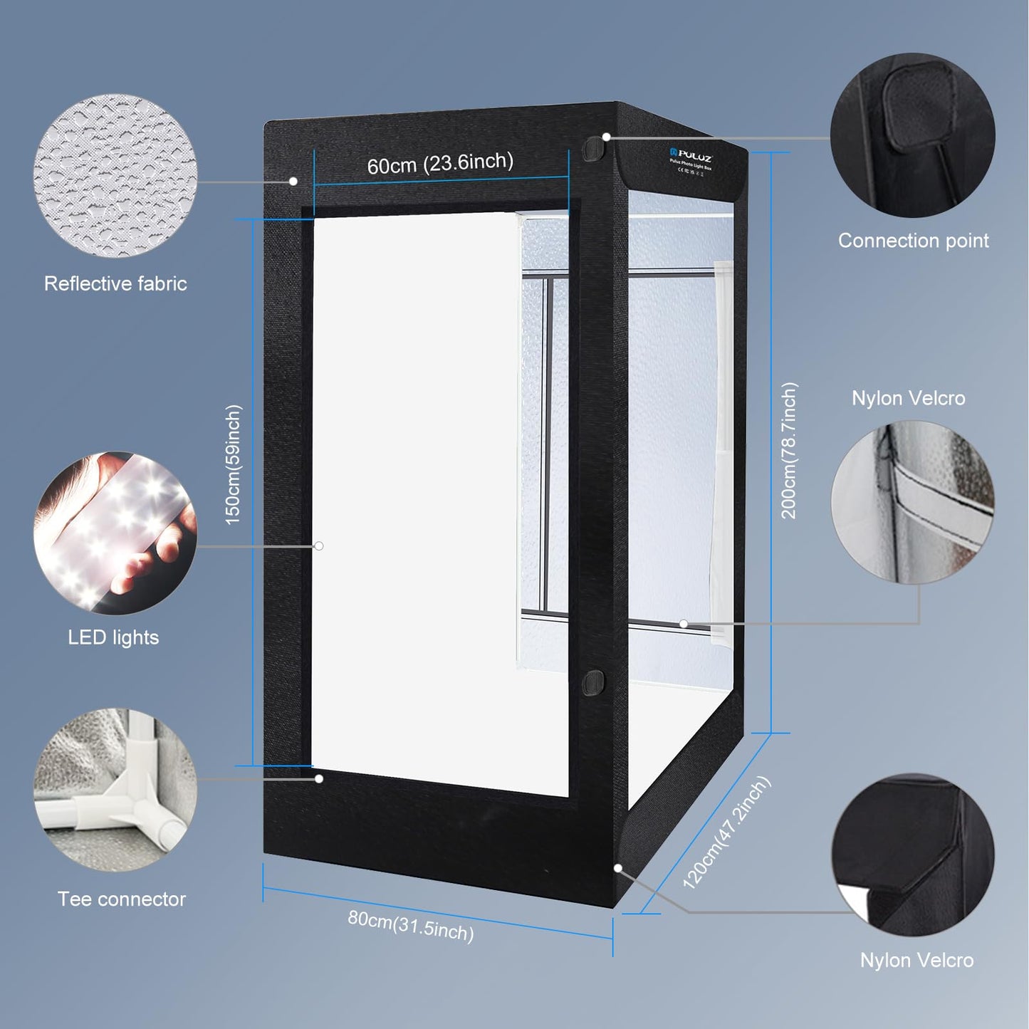 PULUZ Professional Large Photo Light Box Photography Studio, 47x31x78inch Large Lightbox Photo Video Continuous Lighting Softbox Shooting Tent Kit with 2 Colors PVC Backdrops