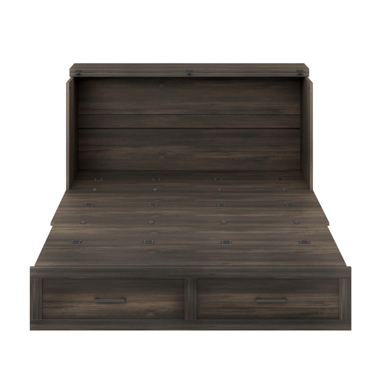 Bellemave Queen Murphy Bed, Cabinet Bed with Charging Station and Storage, Farmhouse Murphy Cabinet with Foldable Panel, Noisy Free, for Guest Bedroom, Living Room, Office, Rustic Gray