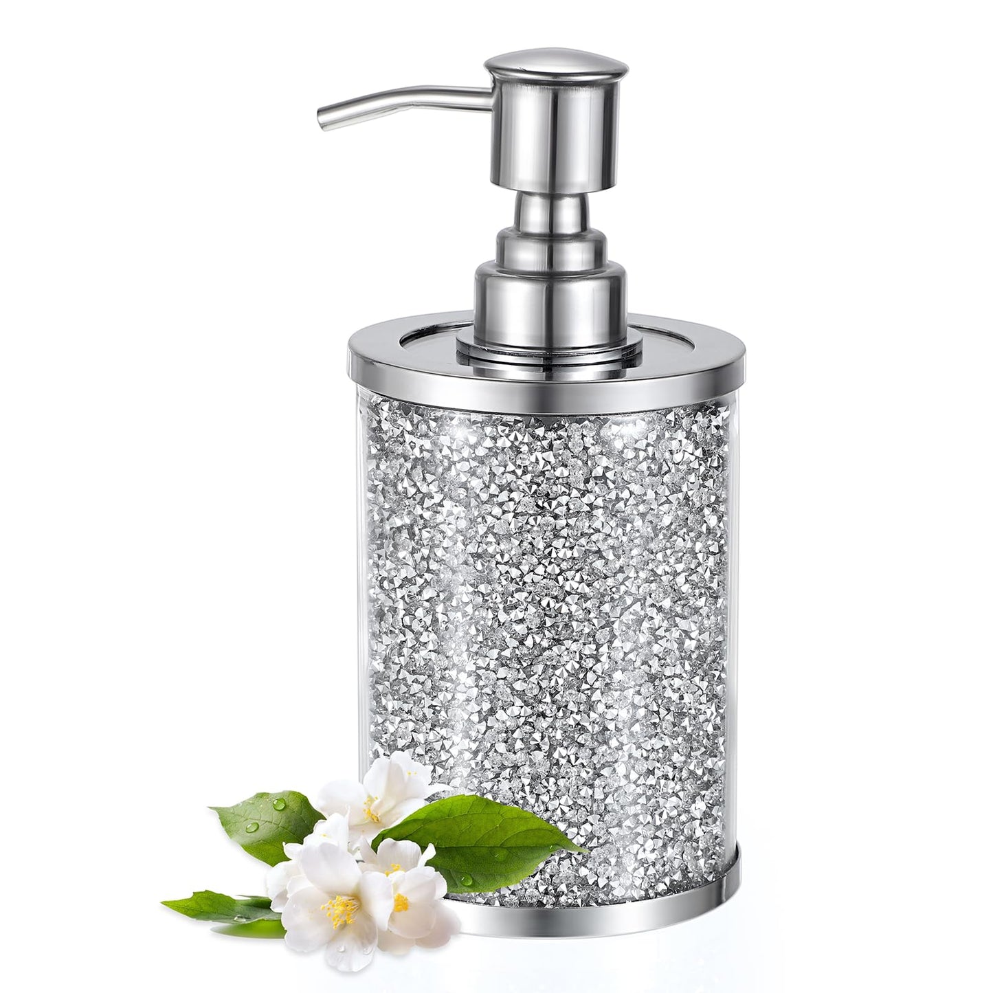 Sumnacon Soap Dispenser Bathroom Sparkling Hand Dispenser with Stainless Pump,Silver Crushed Diamond Dish Soap Dispenser for Kitchen Decorative Soap Dispensers for Kichen Sink Bathroom Countertop