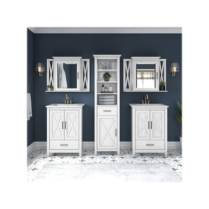 Bush Home Key West 48W Double Vanity Set with Sinks, Medicine Cabinets and Linen Tower in White Ash