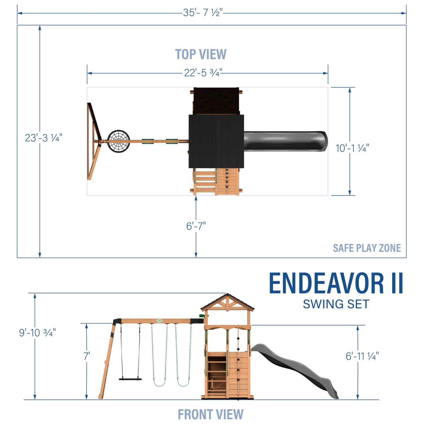 Backyard Discovery Endeavor II Cedar Wood Swing Set with Wave Slide, Play Deck, Double Rock Wall, Picnic Table, Climbing Wall, Belt Swings, Web Swing, Toy Telescope, Step Ladder, Outdoor Playset