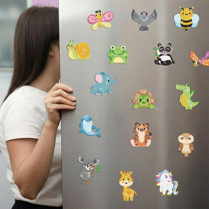 16 Pcs Diamond Art Magnets for Adults Animals Diamond Painting Refrigerator Magnets Rhinestones Art Stickers Kits for Fridge DIY Crafts Toy Gifts