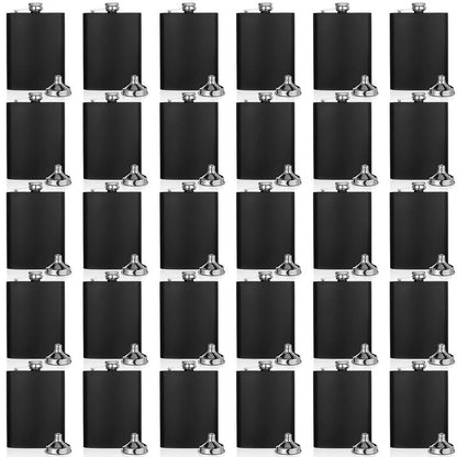 Hoolerry 30 Pack Hip Flasks for Liquor,Stainless Steel Whiskey Flask Set with Funnels Pocket Bulk for Groomsmen Gifts, Bridesmaids, Bachelor Party, Wedding Favor Supplies(8 oz,Matte Black)
