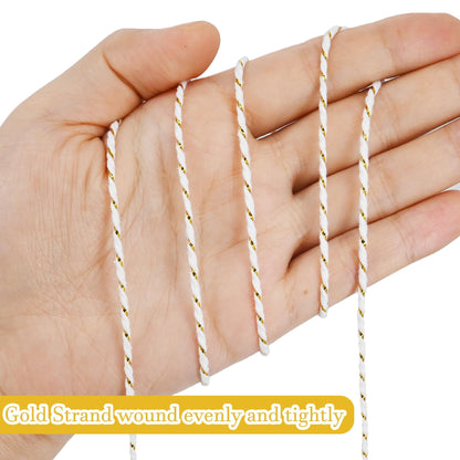 Cotton Twine,2 Rolls,656 Feet in Total,Gold&White and Silver&White,for Gift Wrapping DIY Crafts Wedding Decor