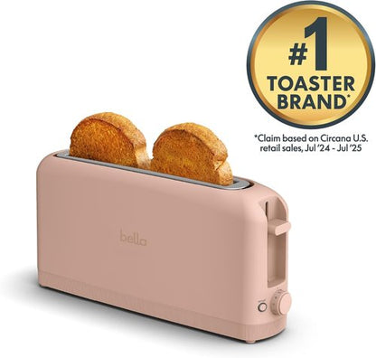 Bella 2 Slice Slim Toaster - 10” Long Slot with 6 Shade Settings & Auto Shutoff | Blossom Color