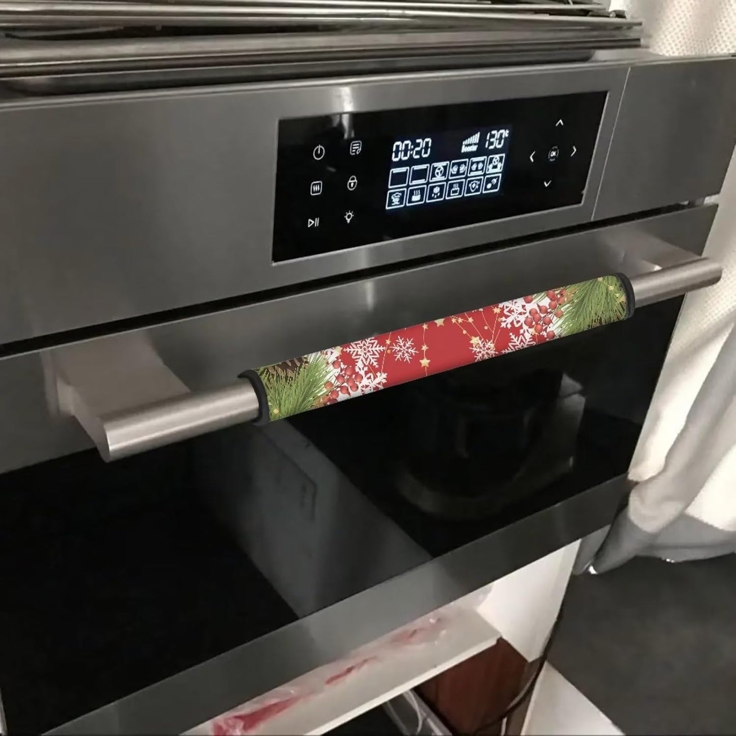 Christmas Print Refrigerator Door Handle Covers Set of 4, Washable Appliance Covers to Keep Kitchen Clean from Smudges