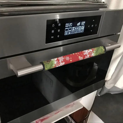 Christmas Print Refrigerator Door Handle Covers Set of 4, Washable Appliance Covers to Keep Kitchen Clean from Smudges