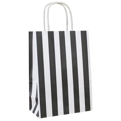ADIDO EVA 25 PCS Black and White Striped Gift Bags Small Kraft Paper Bags with Handles for Party Favor (6.2 x 3.1 x 8.6 In)
